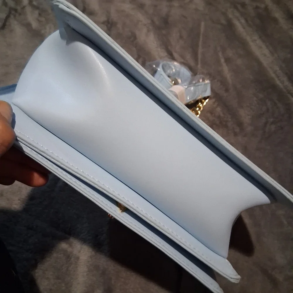 Valentino Orlandi Quilted Crossbody Shoulder Bag Baby Blue Gold Hardware NWT